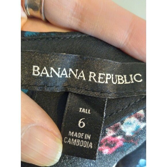 Banana Republic Dress Blue Floral Tie Open Back Bell Sleeves Sz 6 Bust 36 Length - Picture 8 of 9